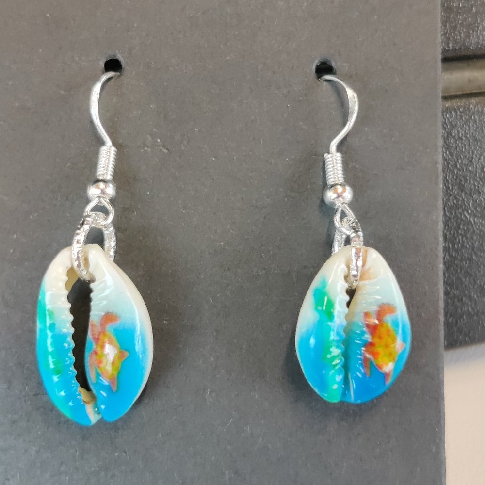 Handmade and hand painted shell earrings